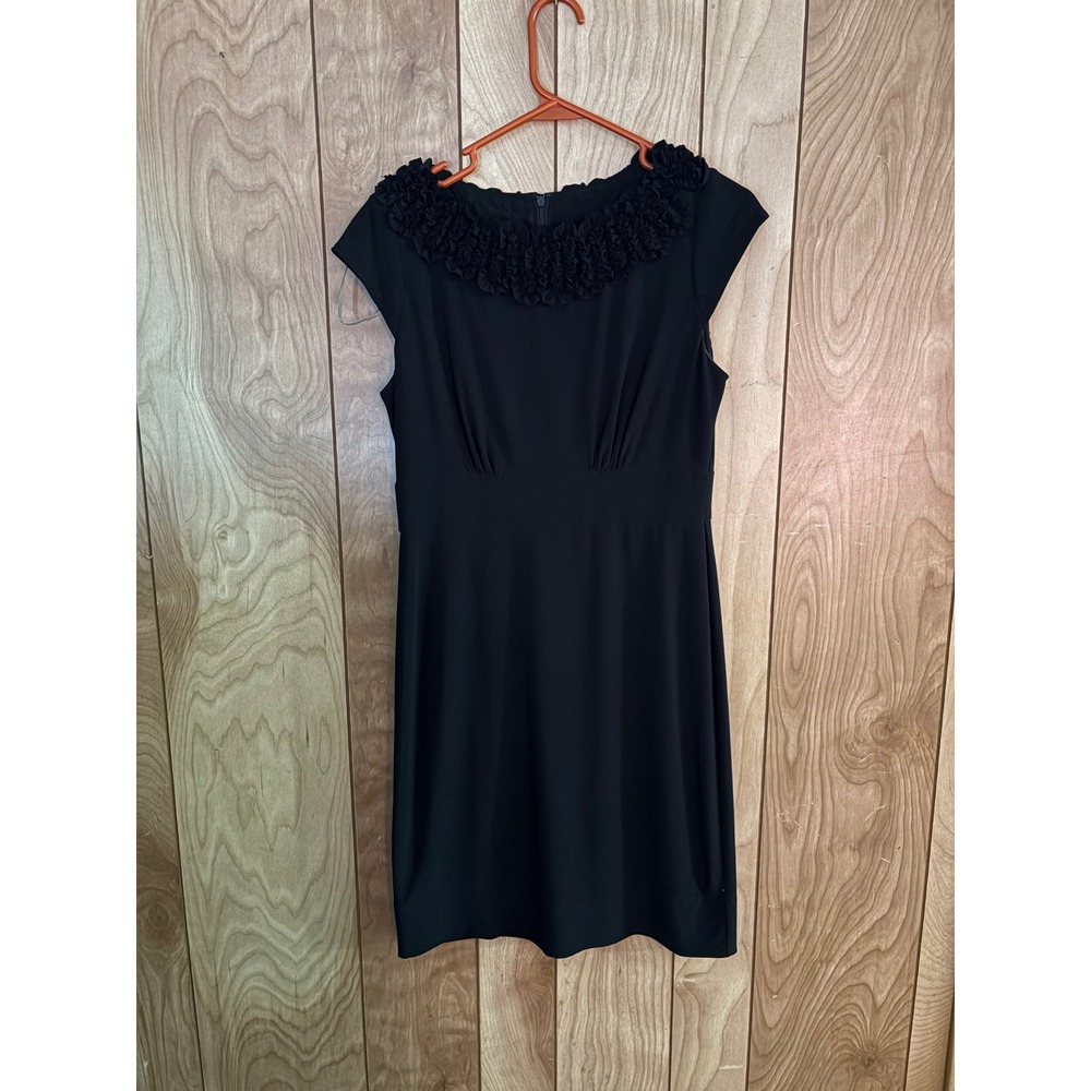 Taylor Womens Black Ruffle Neck Cap Sleeve Sheath Dress‎ Size 6